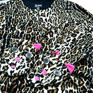 NICK & NORA Small Leopard Animal Print Cat Footed One Piece Pajamas Cozy Warm PJ